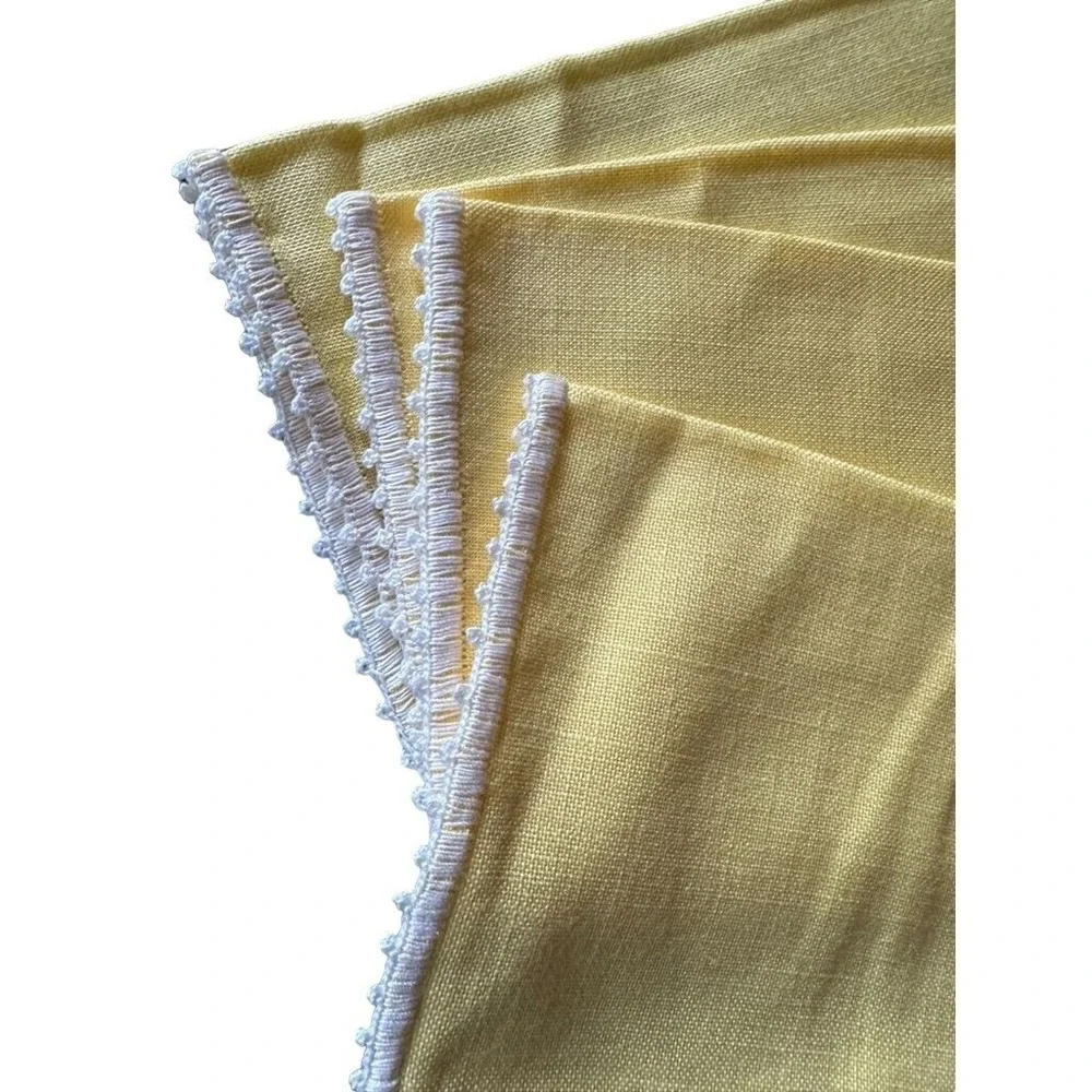 Handcrafted Yellow Linen Napkin and Placemat set White Crochet Edging - Set of 4